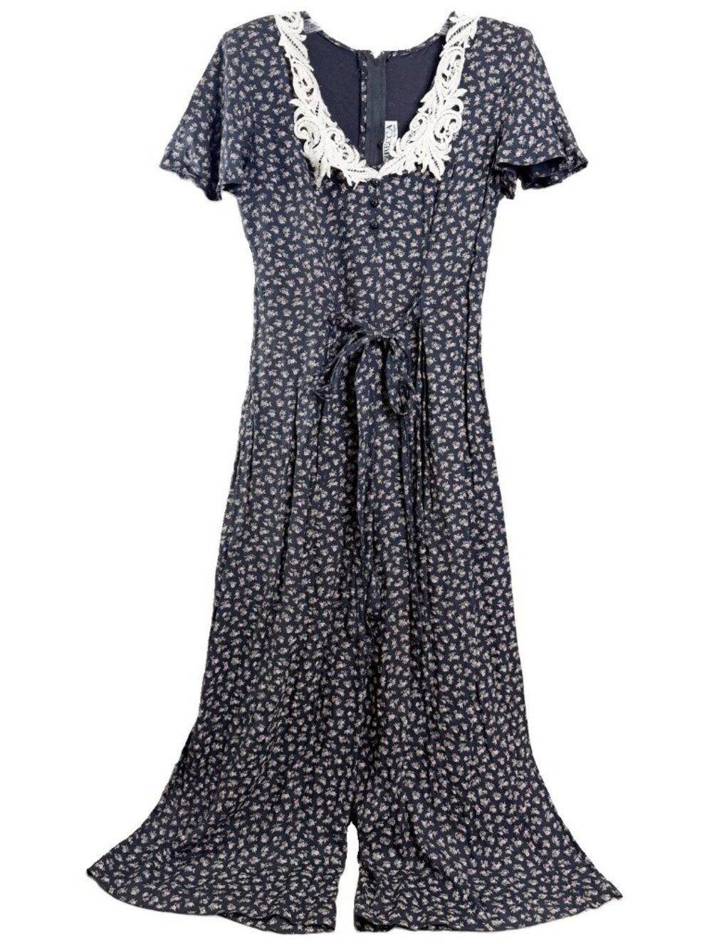 VTG Floral Culotte Jumpsuit S/M-see Measurements Lace Bib Whimsigoth Prairie GUC